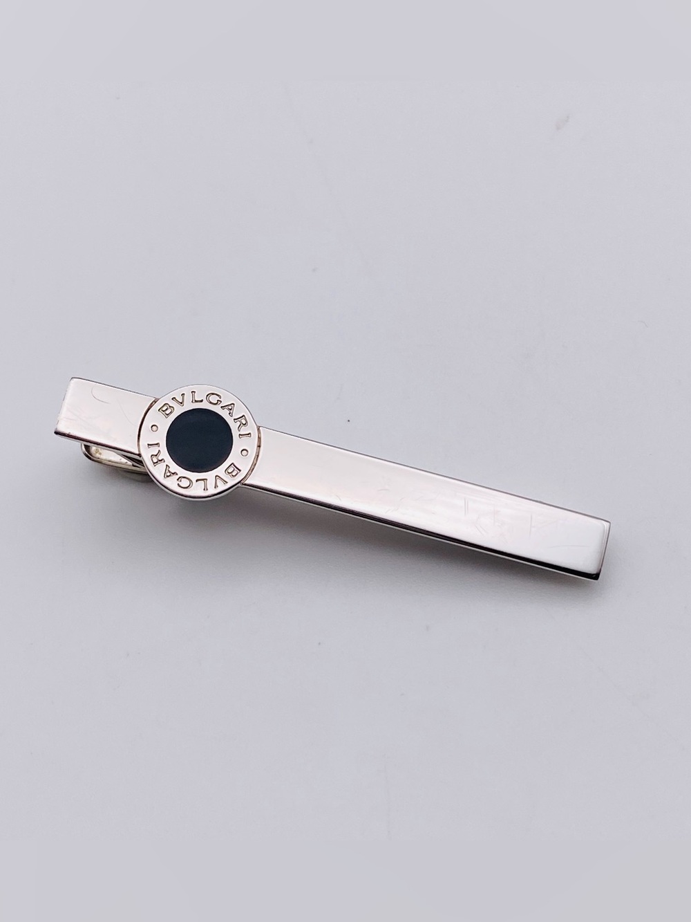 Bvlgari Sterling Silver Black Onyx Tie Pin, Modern Italian Design